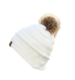 Satin Lined Marley Autumn Large High End Beanie Hat with Faux Fur Pom