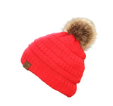 Satin Lined Marley Autumn Large High End Beanie Hat with Faux Fur Pom