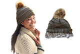 Satin Lined Marley Autumn Large High End Beanie Hat with Faux Fur Pom